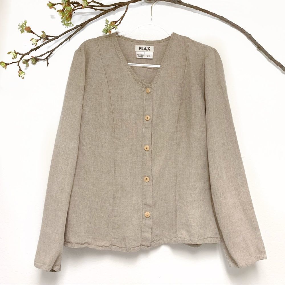 Flax tan linen button up top